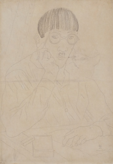 藤田嗣治 《自画像》 47.9×33.4cm 钢笔、铅笔纸本素描 1927-1931铅笔签名于右下角来源:亚洲私人收藏、比利时私人收藏华艺国际2020北京首拍 藤田嗣治 《自画像》 47.9×33.4cm 钢笔、铅笔纸本素描 1927-1931铅笔签名于右下角来源:亚洲私人收藏、比利时私人收藏华艺国际2020北京首拍