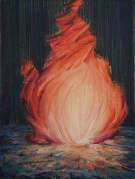 《雨夜不灭的火焰》 80×60cm 布面油画 2019
《雨夜不灭的火焰》 80×60cm 布面油画 2019