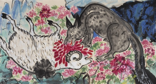 《鲜花盛开》96×177cm 纸本设色 2019
《鲜花盛开》96×177cm 纸本设色 2019