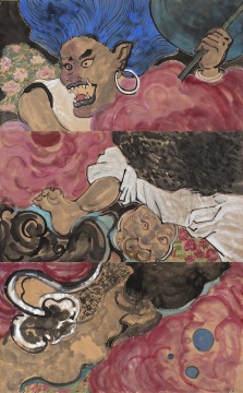 《仙路振缨》96×180cm×3 纸本设色 2019
《仙路振缨》96×180cm×3 纸本设色 2019