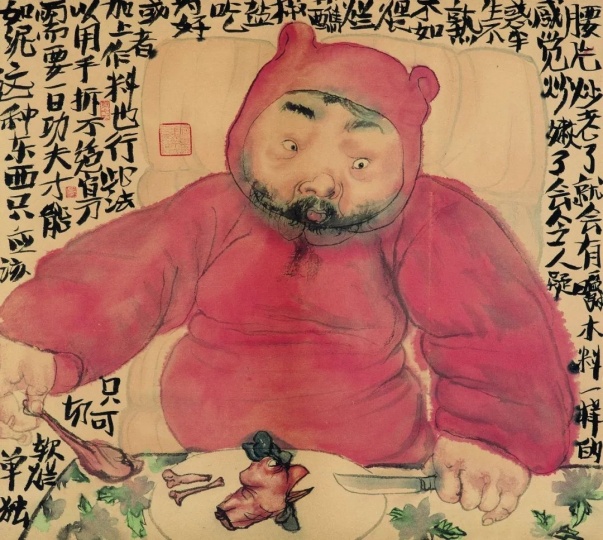 李津 《饱食图》 45×54cm 纸本设色 2009
图片来源:玉兰堂
李津 《饱食图》 45×54cm 纸本设色 2009
图片来源:玉兰堂