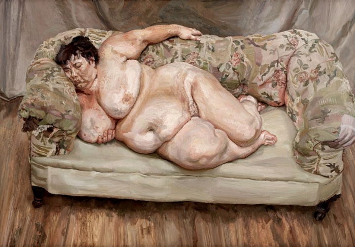 弗洛伊德（Lucian Freud） 《沉睡的救济金管理员》 151×218cm 布面油画 1995 
© The Lucian Freud Archive / Bridgeman Images
