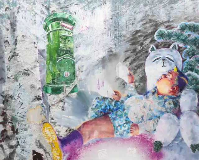 王迈 《少女之心-屌丝回忆录 No.1》 180×260cm 布面油画 2012 
图片来源：北京民生现代美术馆
