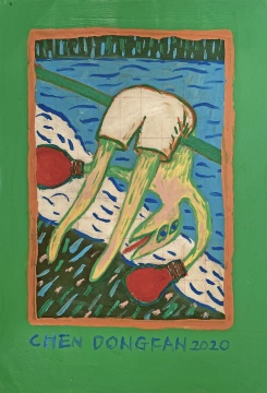《拳击手晾挂在海滩的单杠上》 28.5×19cm 纸本油画 2020
《拳击手晾挂在海滩的单杠上》 28.5×19cm 纸本油画 2020