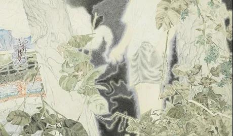 苏煌盛《热谷》（细节图） 96 x 378 cm  矿物颜料、墨、麻纸 2019 图片来源：艺术家
