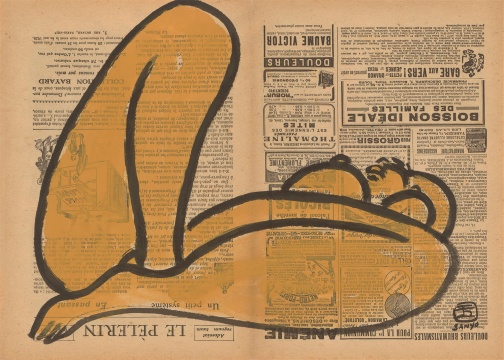 常玉《曲腿裸女》26.5×37.5cm 水墨、水彩报纸 1920-1940年代
