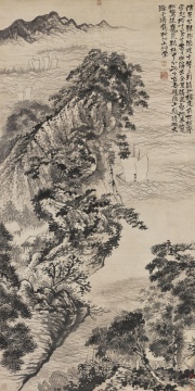 石涛 《谪仙楼山水》水墨纸本 立轴 188×93cm
