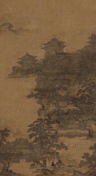 李容瑾《汉宫秋苑图》水墨绢本 立轴 101.5×54.5cm
