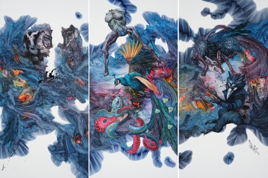 《夜话山海经》 160cmX80cmX3 布面油画 2015 《夜话山海经》 160cmX80cmX3 布面油画 2015