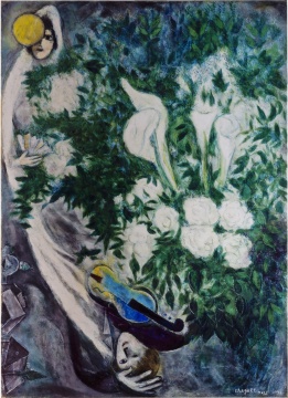 马克·夏加尔《月亮花束或白色海芋》100x73.4cm 综合材料绘画，油彩、水粉、布面 1946
