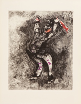 马克·夏加尔《拉·封丹寓言 - 出卖智慧的傻子》29x23.8cm 手工彩色蚀刻 1927-30-52
