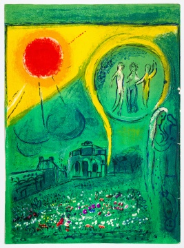 马克·夏加尔《卢浮宫卡鲁塞尔厅》28×38cm 石版印刷 1954 
