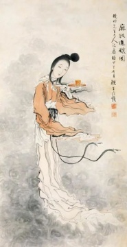 齐白石 《麻姑进酿图》 130×67.5cm 纸本设色 1894
齐白石 《麻姑进酿图》 130×67.5cm 纸本设色 1894