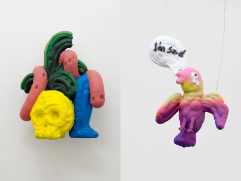 左:颜石林《一条休憩的虫子》50×30×68cm 铸铝、丙烯 2019
右:颜石林《一只伤心的鸟》52×27×79cm 铸铝、丙烯 2019
左:颜石林《一条休憩的虫子》50×30×68cm 铸铝、丙烯 2019
右:颜石林《一只伤心的鸟》52×27×79cm 铸铝、丙烯 2019