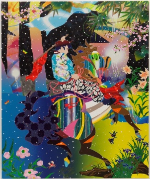 松山智一《烟火，他同我讲》178×213cm 布面丙烯和综合材料 2019
