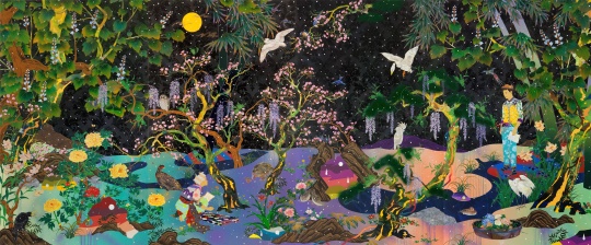 松山智一《我们通过网恋相遇》254×610cm 布面丙烯和综合材料 2016
松山智一《我们通过网恋相遇》254×610cm 布面丙烯和综合材料 2016