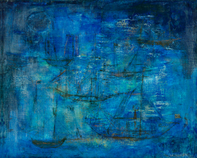 赵无极《蓝色夜航》 80×99cm 布面油画 1951，刘兰以1978万人民币的价格从2018嘉德秋拍竞得
