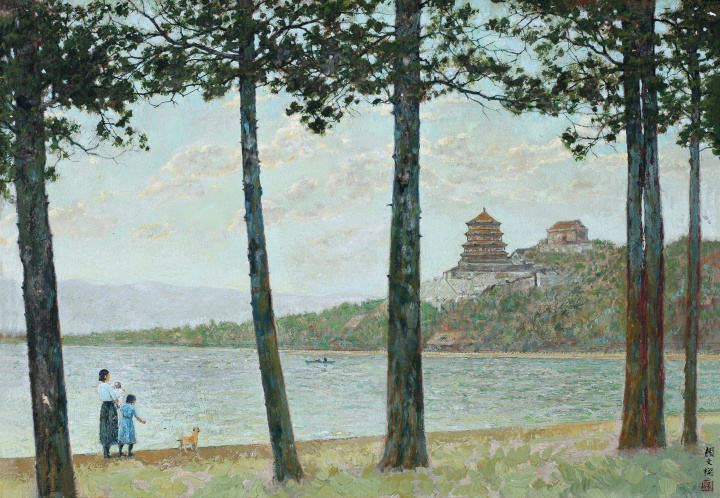颜文樑《颐和园》28×40cm 布面油画 创作年代不详，刘兰在2015北京保利春拍以345万竞得

 
