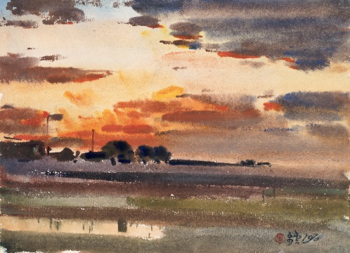 《晚霞》 27.5×37.5cm 纸本水彩 1978
《晚霞》 27.5×37.5cm 纸本水彩 1978
