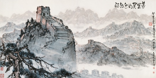 《万里关山迎朝阳》100×198cm 纸本设色 1983
《万里关山迎朝阳》100×198cm 纸本设色 1983
