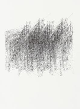 复刻灵光的实验-群马与AI路径  2019年  机械臂绘画 ARCHES 88版画纸、黑色针管笔  47x64cm(纸幅)  美国艾尔弗雷德大学电子艺术研究所
