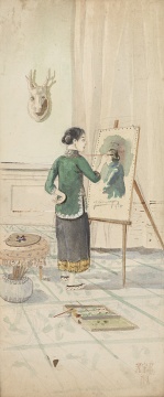张光宇 《仕女图》33×14cm 纸本水彩 1918
张光宇 《仕女图》33×14cm 纸本水彩 1918