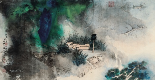 张大千  《竹林幽居》 1977年作 镜框 设色纸本 102×193cm 华艺国际（北京）2020秋季拍卖会拍品
