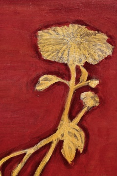 常玉 红底黄菊 1940年代 油画纤维板 59.5×39.8cm 签名：玉 SANYU 华艺国际（北京）2020秋季拍卖会拍品  局部
