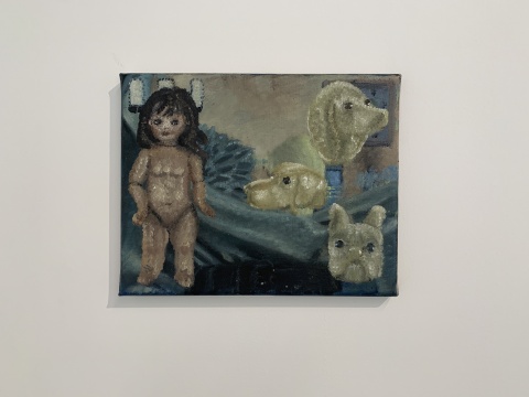 伊西·伍德 《低领和小动物》30×23.5cm 亚麻布面油画 2020
