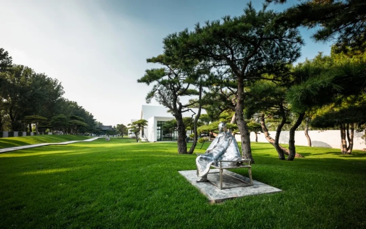 松美术馆，松树下的雕塑作品为参展艺术家李象群的《元四家之王蒙》摄影：Dai Ruoying
