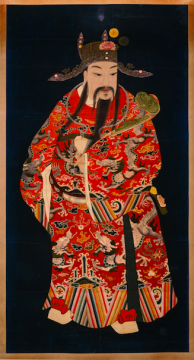 《天官赐福图》 181x95cm 纸本设色 清晚期 大观文化馆藏.
《天官赐福图》 181x95cm 纸本设色 清晚期 大观文化馆藏.