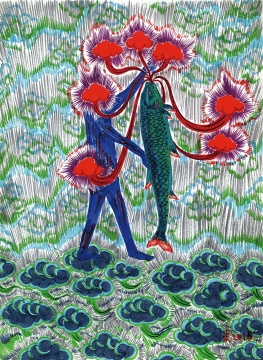 《捕鱼》 14.8cm x 20cm 纸本水彩笔 2016
《捕鱼》 14.8cm x 20cm 纸本水彩笔 2016