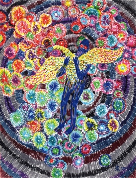 《神鸟》 20×14.8 cm 水彩笔,素描纸 2016
《神鸟》 20×14.8 cm 水彩笔,素描纸 2016