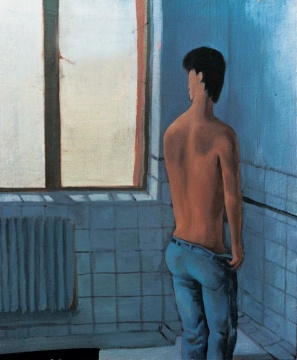 《卫生间里的男人》50×40cm 布面油画 1989
《卫生间里的男人》50×40cm 布面油画 1989