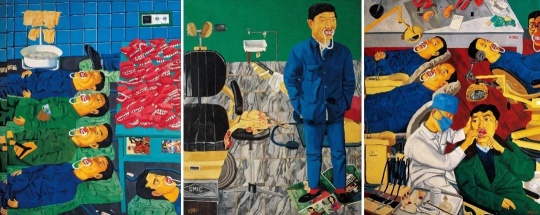 《牙科·整形(三联)》 160X370cm x3 布面油画 1995
《牙科·整形(三联)》 160X370cm x3 布面油画 1995
