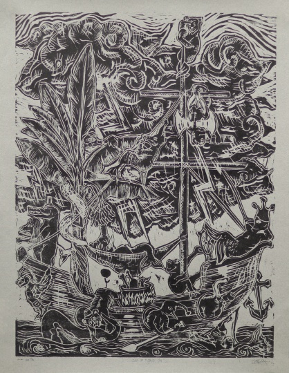 邢万和 《愚人船》 65×50cm 木刻版画 2016 邢万和 《愚人船》 65×50cm 木刻版画 2016