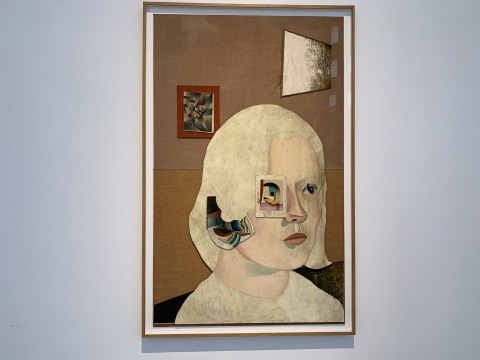 延斯·梵歌 《Therapy》 172.2×110.2cm 板上油画、墨、织物 2018
延斯·梵歌 《Therapy》 172.2×110.2cm 板上油画、墨、织物 2018