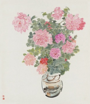 宗其香 《月季瓶花》 80cm×70cm 纸本水墨设色 1980年代
宗其香 《月季瓶花》 80cm×70cm 纸本水墨设色 1980年代