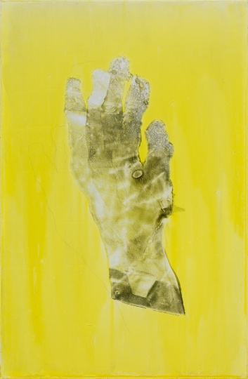 《手（黄背景）》 90×60cm 木板油彩、转印 2020
