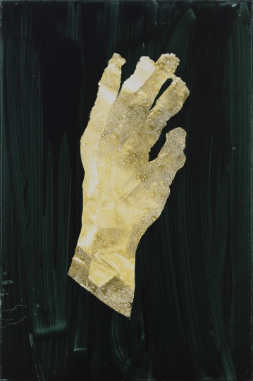 《手（绿背景）》90×60cm 木板油彩、转印 2020
