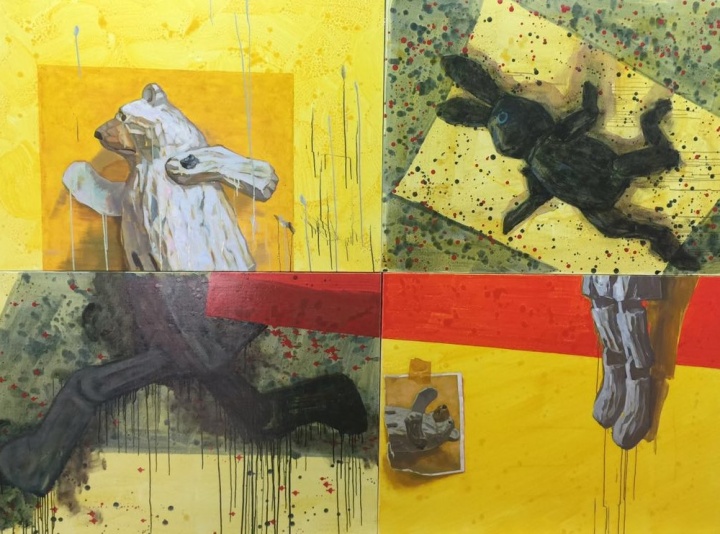 《游戏——黑兔与白熊》120×90cmx4 布面油画 2015
