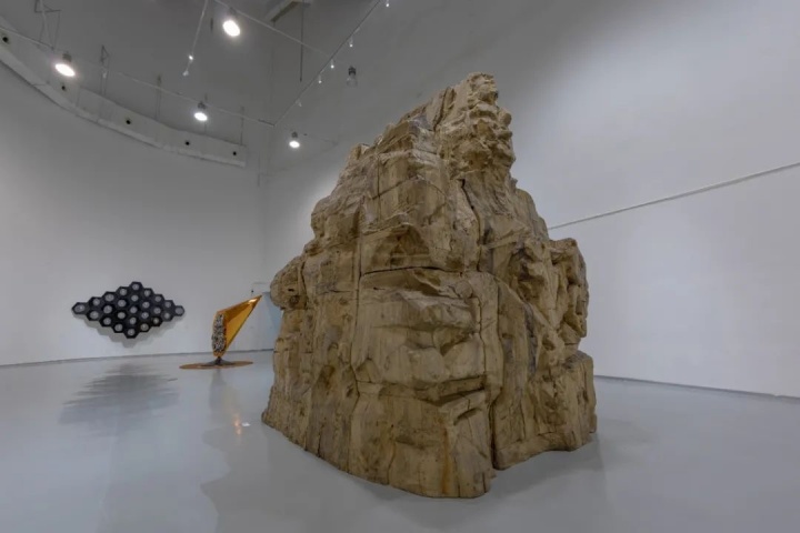 《正在显形》 高4米，直径3米 双面樟木雕刻 2018
