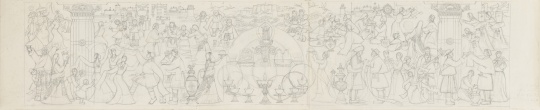 梁运清《吉祥如意（人民大会堂西藏厅壁画设计稿）》37×170cm 铅笔、图画纸 1982年3月-6月

中央美术学院美术馆藏

