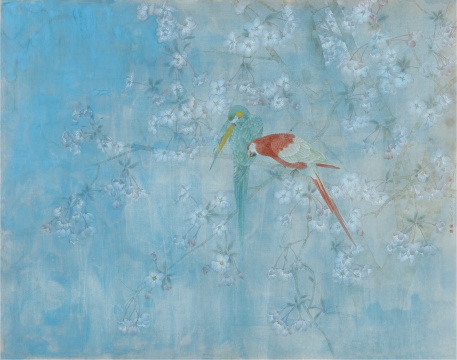 江宏伟《海棠双鹦》 97cm×123cm 纸本设色 2020年
江宏伟《海棠双鹦》 97cm×123cm 纸本设色 2020年