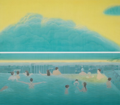 王玉晓 《楼顶的浴者》 170×195cm 绢本设色
王玉晓 《楼顶的浴者》 170×195cm 绢本设色