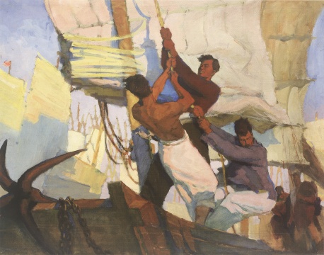 《扬帆(预科毕业创作)》 39×50cm 水粉画 1963
《扬帆(预科毕业创作)》 39×50cm 水粉画 1963