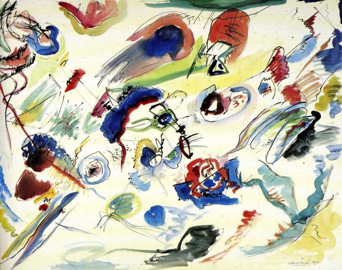 康定斯基《第一幅水彩抽象画》49.6×64.8cm 水彩墨水铅笔纸版画 1910
康定斯基《第一幅水彩抽象画》49.6×64.8cm 水彩墨水铅笔纸版画 1910