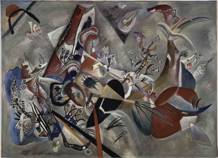 康定斯基《灰色之中》129×176cm 布面油画 1919,1981年由尼娜·康定斯基女士遗赠,蓬皮杜中心,巴黎,公有领域,照片©蓬皮杜中心,法国国家现代艺术博物馆-工业设计中心
康定斯基《灰色之中》129×176cm 布面油画 1919,1981年由尼娜·康定斯基女士遗赠,蓬皮杜中心,巴黎,公有领域,照片©蓬皮杜中心,法国国家现代艺术博物馆-工业设计中心