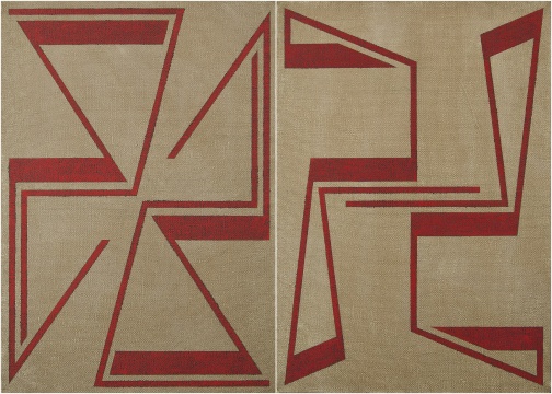 《朱砂》 100×70 cm (单联,共2联) 布面矿物质颜色 2018
《朱砂》 100×70 cm (单联,共2联) 布面矿物质颜色 2018
