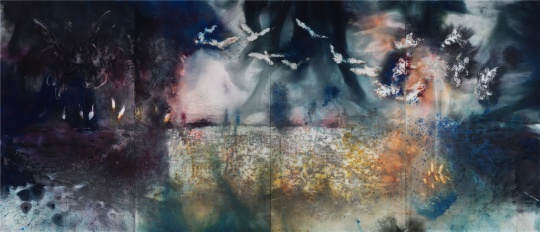 蔡国强《昼夜托雷多》260×600cm 火药、画布 2017,蔡文悠摄,蔡工作室提供
蔡国强《昼夜托雷多》260×600cm 火药、画布 2017,蔡文悠摄,蔡工作室提供